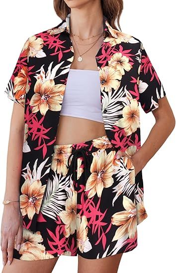 COOFANDY Men's Hawaiian Matching Set Summer Beach 2 Piece Outfits Flower Shirts and Shorts | Amazon (US)