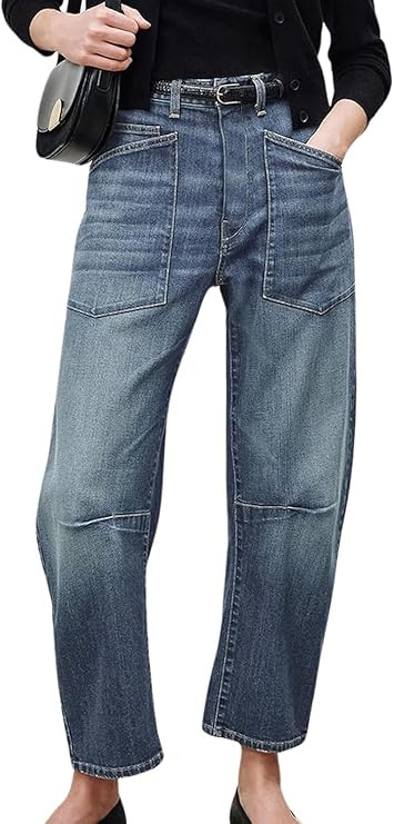yoeasy Womens Baggy Barrel Jeans Mid Rise Wide Leg Vintage Denim Ankle Pants Boyfriend Jeans with... | Amazon (US)