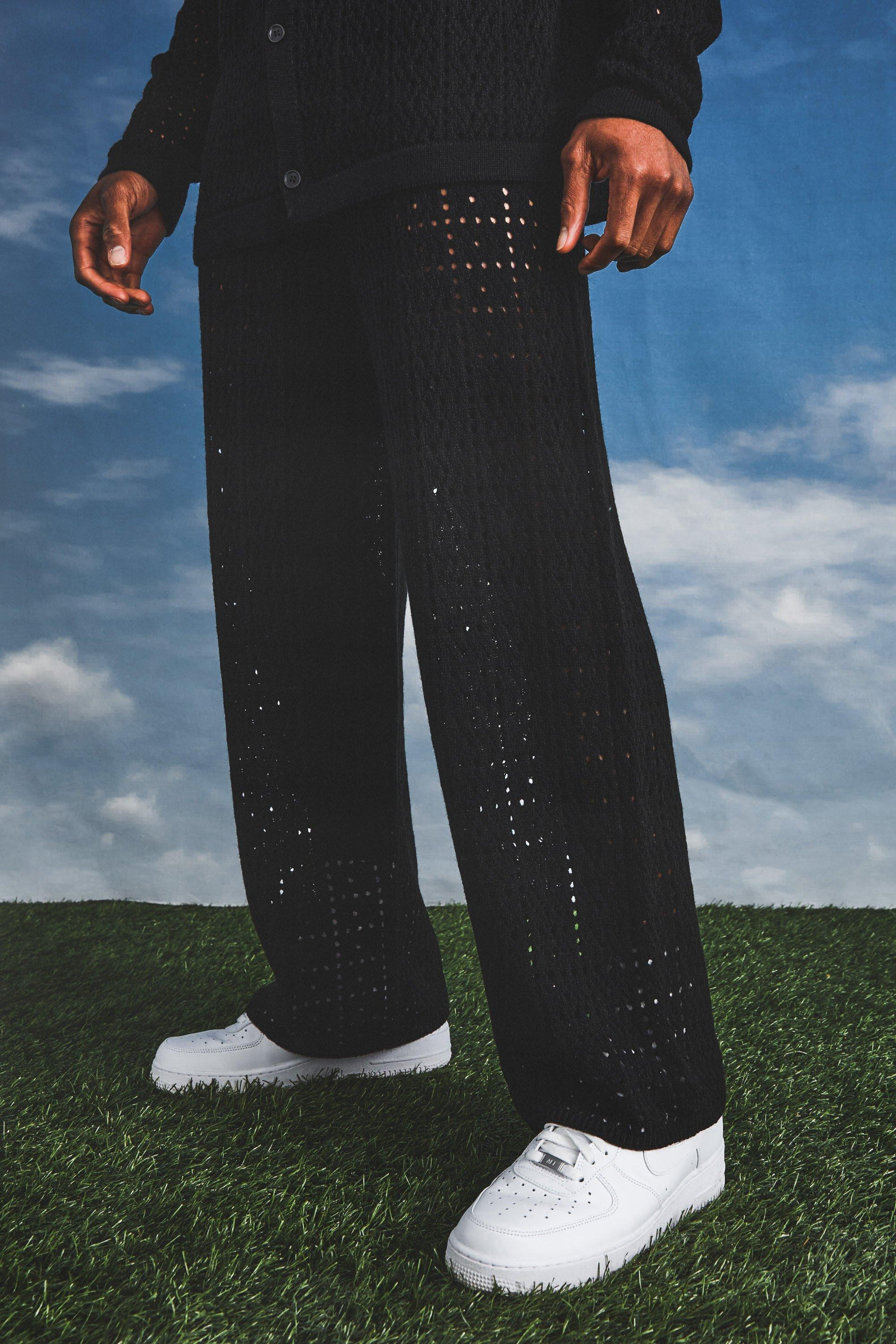 Mens Relaxed Fit Crochet Pants - Black - Xs | Boohoo.com (US & CA)