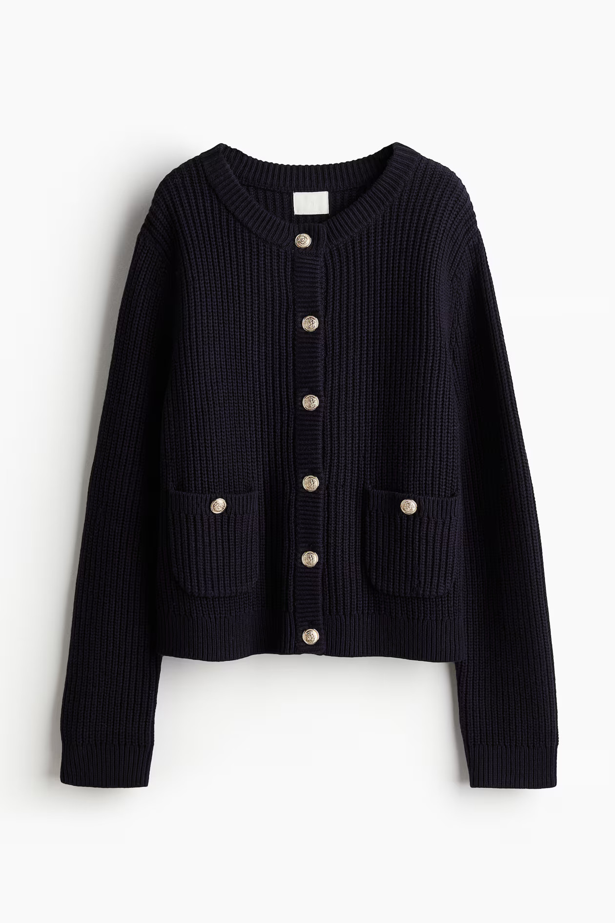 Rib-Knit Cardigan - Round Neck - Long sleeve - Navy blue - Ladies | H&M US | H&M (US + CA)