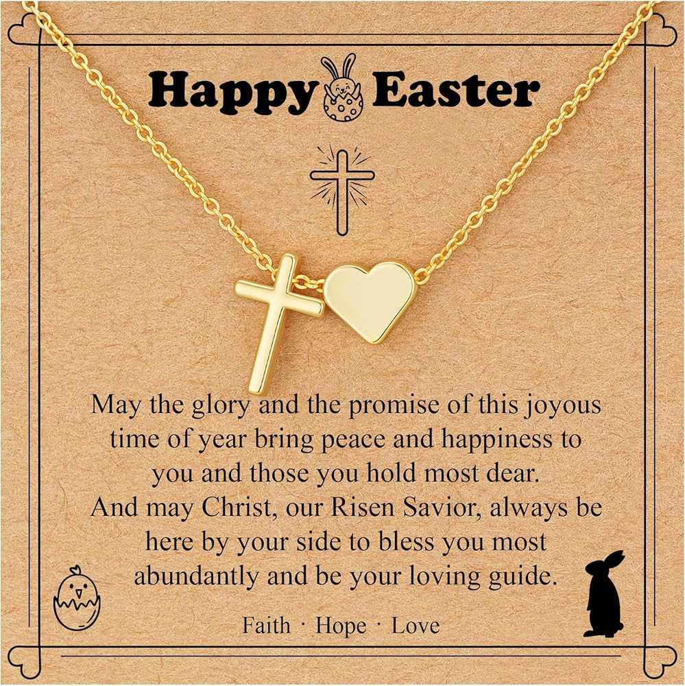 WEDDINEN Happy Easter Basket Stuffers for Teens Girls Kids,Cross Heart Necklace for Women Christi... | Amazon (US)