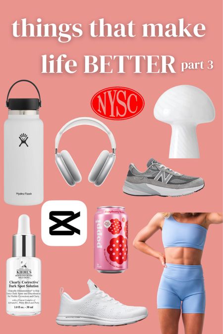 Things that make life better, things that make life better, hydroflask, apple airpods max, capcut, poppi, apl sneakers, workout set, new balance, gym, mushroom lamp, kiehls dark spot serum

#LTKsalealert #LTKfindsunder100 #LTKfindsunder50