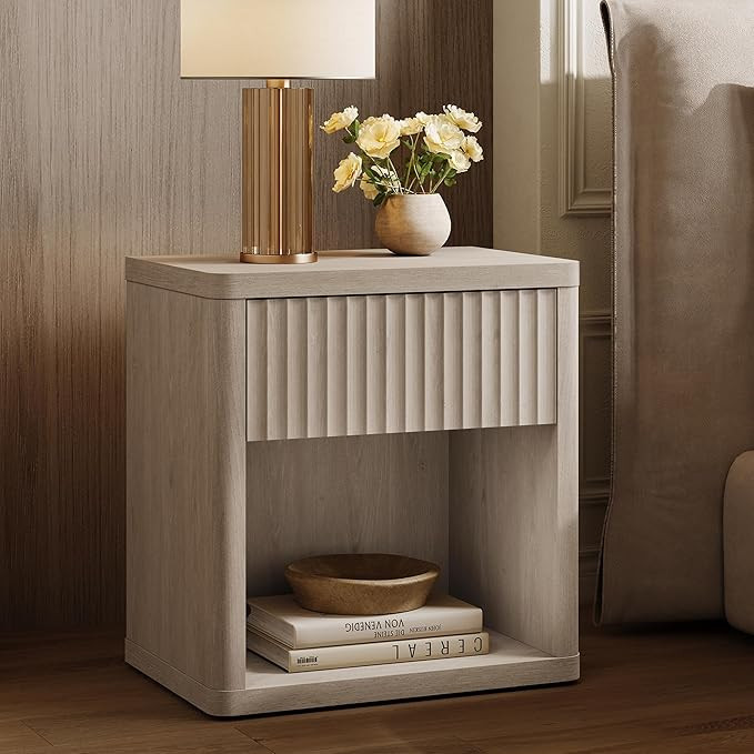 SICOTAS Night Stand Nightstand with Drawer Storage Fluted Bed Side Table End Table Large Modern W... | Amazon (US)