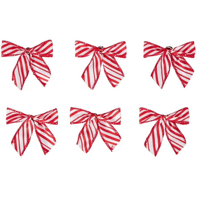 Red & White Striped Christmas Tree Topper Polyester Bows, 6 Count, by Holiday Time | Walmart (US)