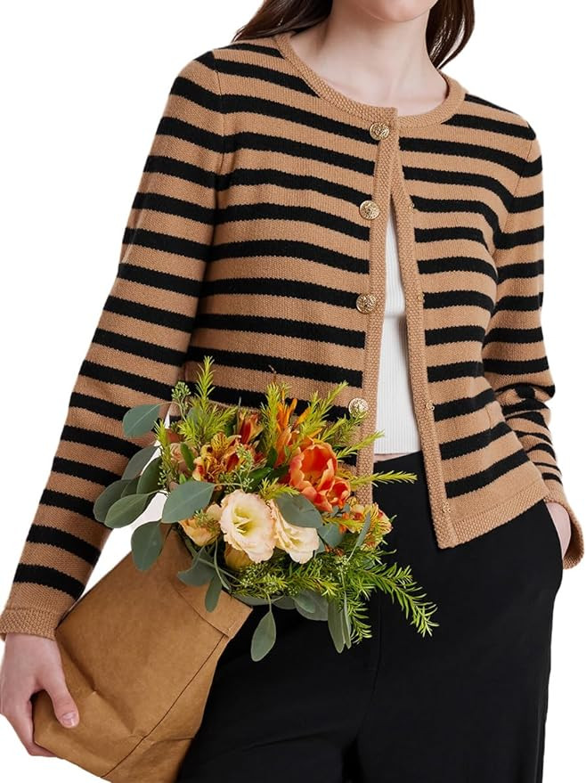 Women's Fashion Casual Cardigan Sweaters, Cropped Crewneck Button Up Knit Cardigans | Amazon (US)