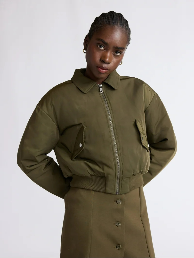 Scoop Women's Cropped Bomber Jacket, Midweight, Sizes XS-XXL | Walmart (US)