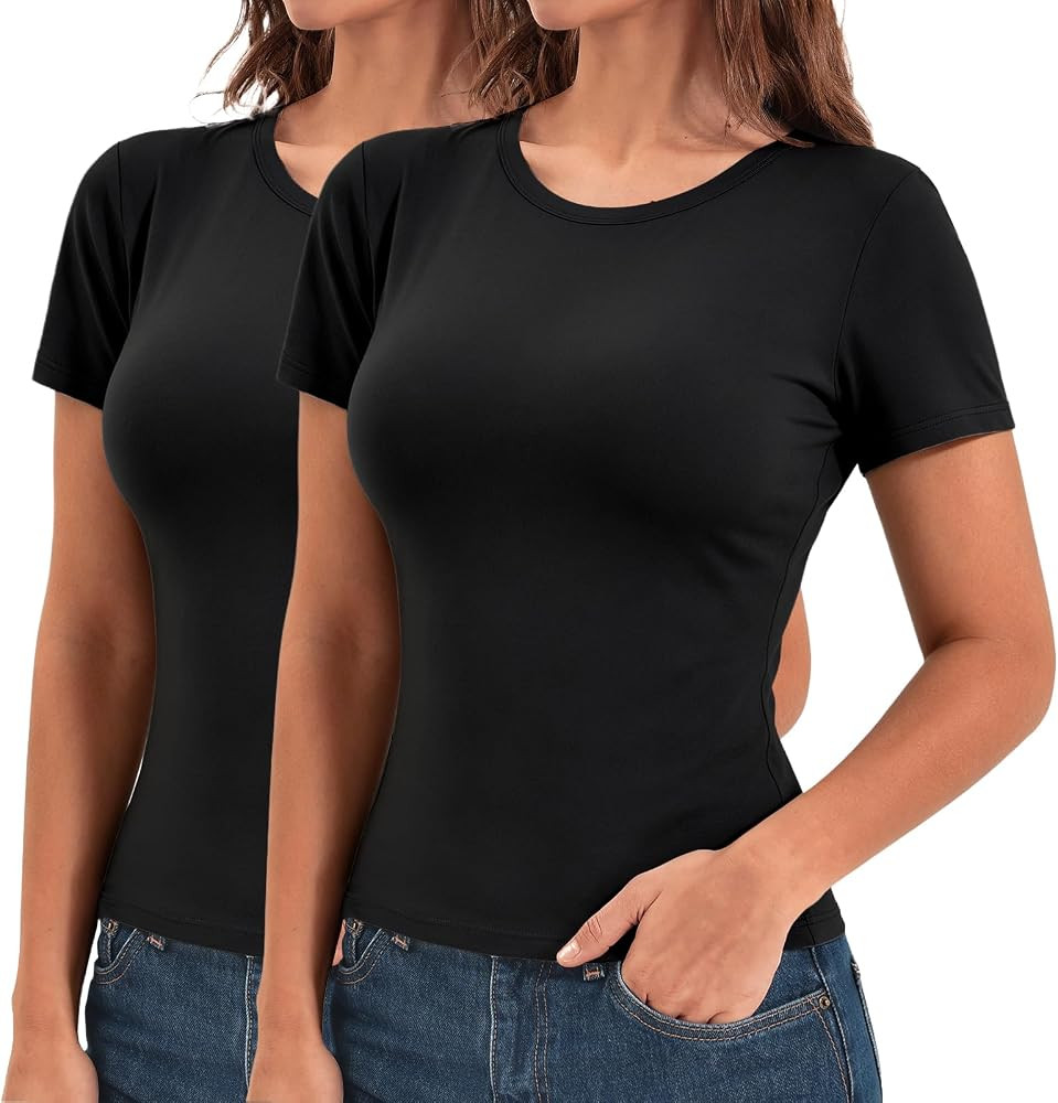 Walifrey Womens Short Sleeve Crop T Shirt 2 Pack | Amazon (US)