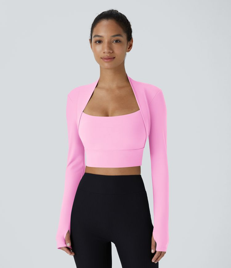 Women’s Softlyzero™ Plush Long Sleeve Thumb Hole 2-in-1 Cropped Yoga Sports Top - Halara | HALARA