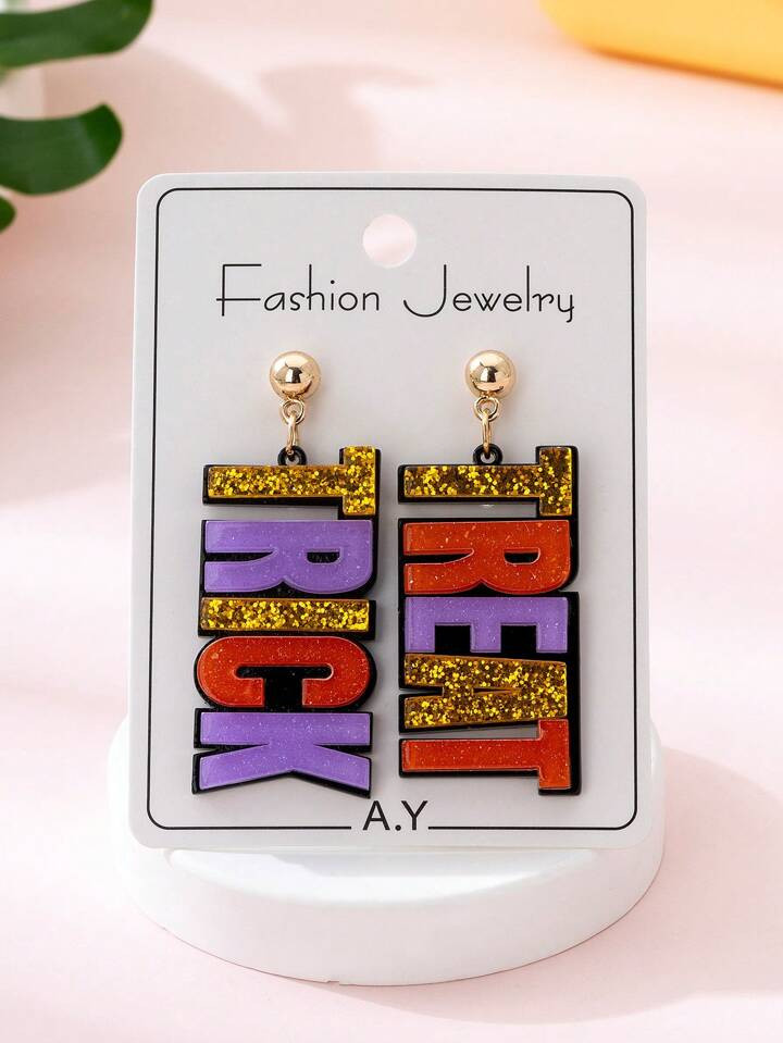 1 Pair Women's Halloween Shiny Letter Design Fashion Jewelry Earrings, Perfect Accessory For Holi... | SHEIN
