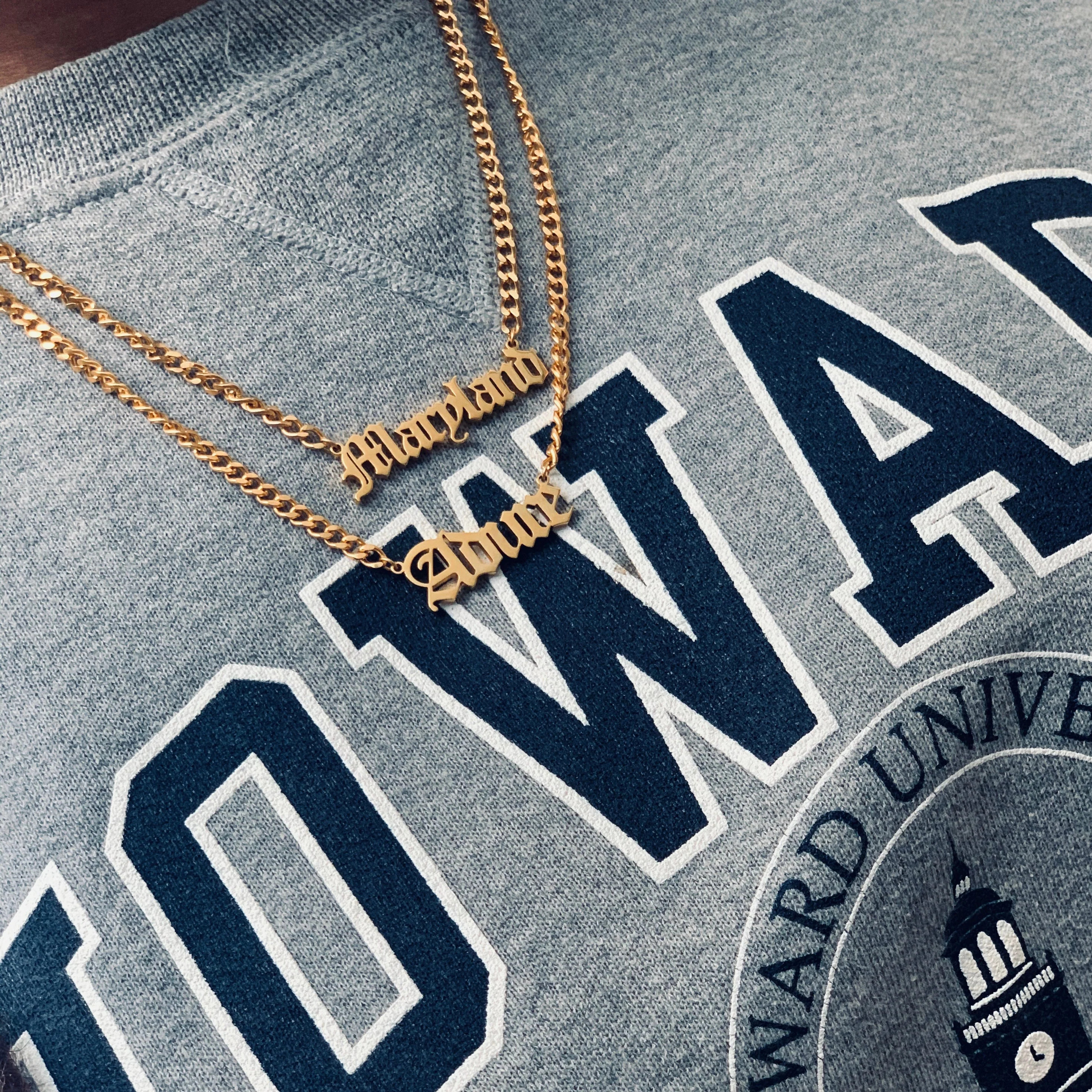 Mary Jane | Old English | Custom Name Necklace | Maryland Adure