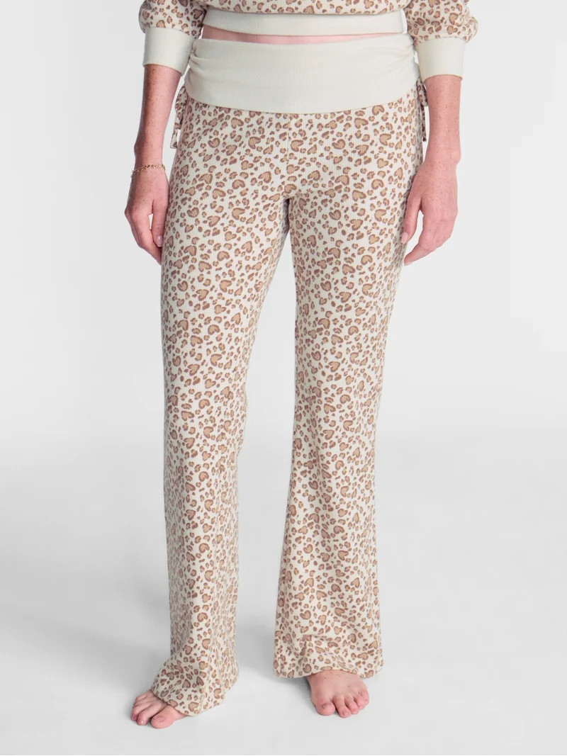 No Boundaries Waffle Knit Foldover Pants, 31.5'' Inseam, Women\u2019s and Women's Plus XS-2X | Walmart (US)