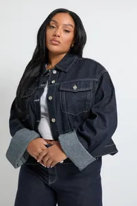 Plus Deep Turn Up Cuff Denim Jacket | boohoo (US & Canada)