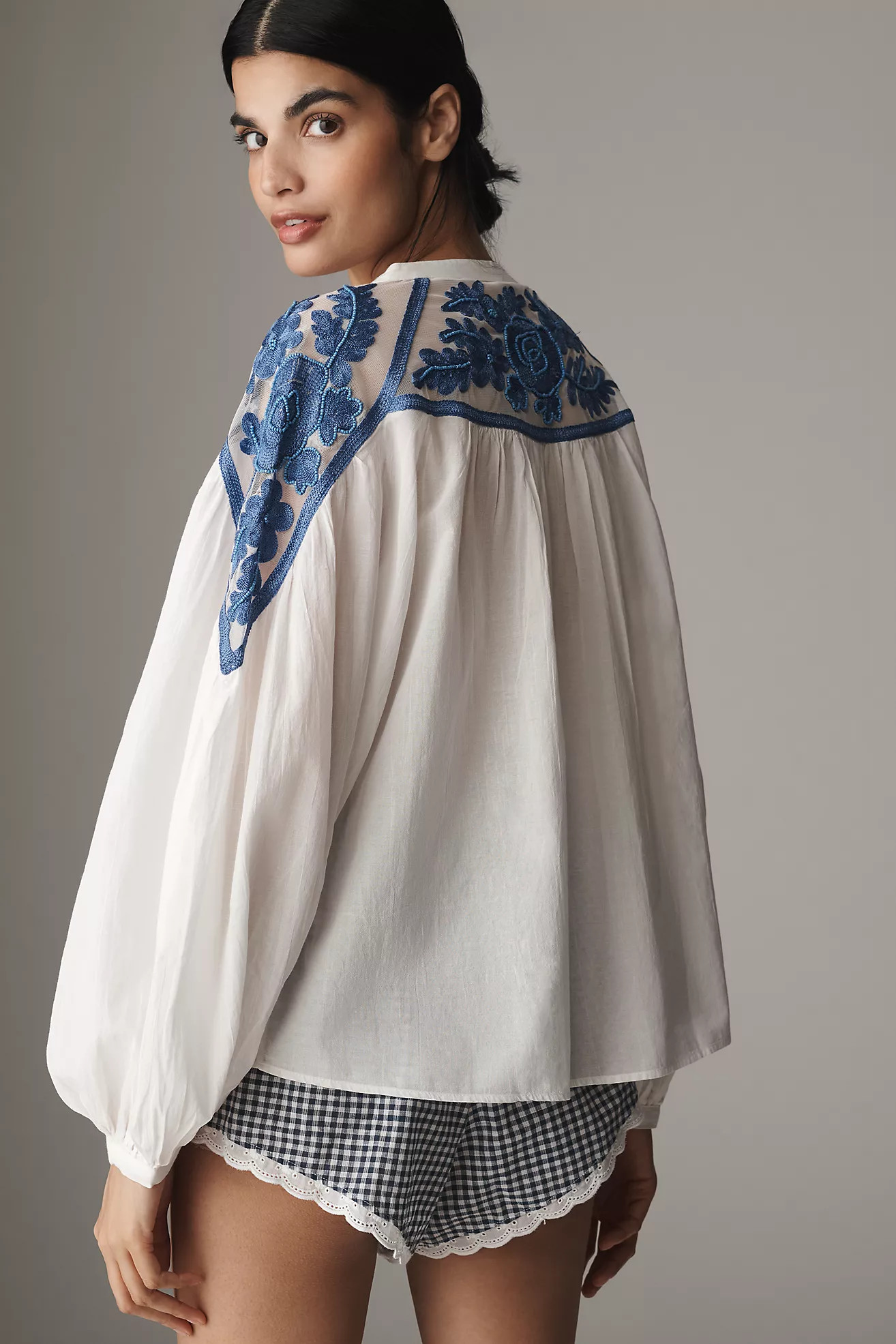 By Anthropologie Long-Sleeve Two-Tone Lace Blouse | Anthropologie (US)