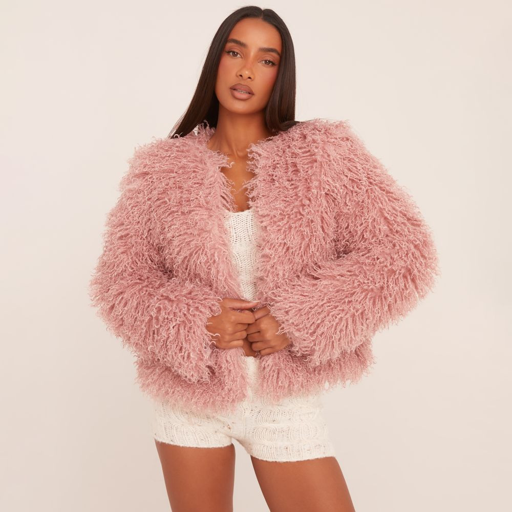 Shaggy Coat In Pink Faux Fur | EGO Shoes (US & Canada)
