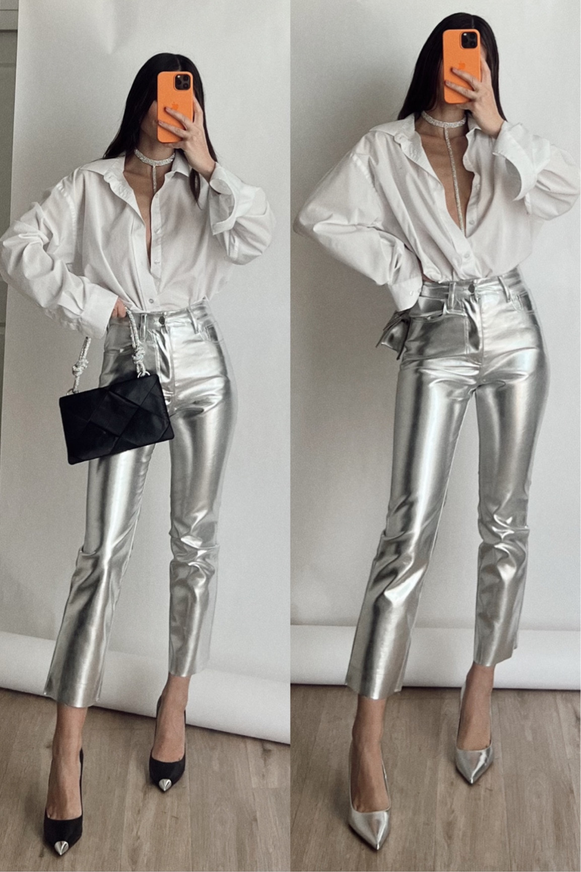 Silver heels are from zara!
Both bags are from MissLola 40% off code: veronika 
My pants are old from Weworewhat 

Affiliate links 🖤