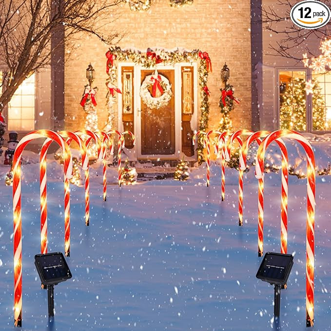 22" Candy Cane Lights Outdoor Pathway 2PK 12 PCS Candy Cane Christmas Decorations 8 Modes Solar C... | Amazon (US)