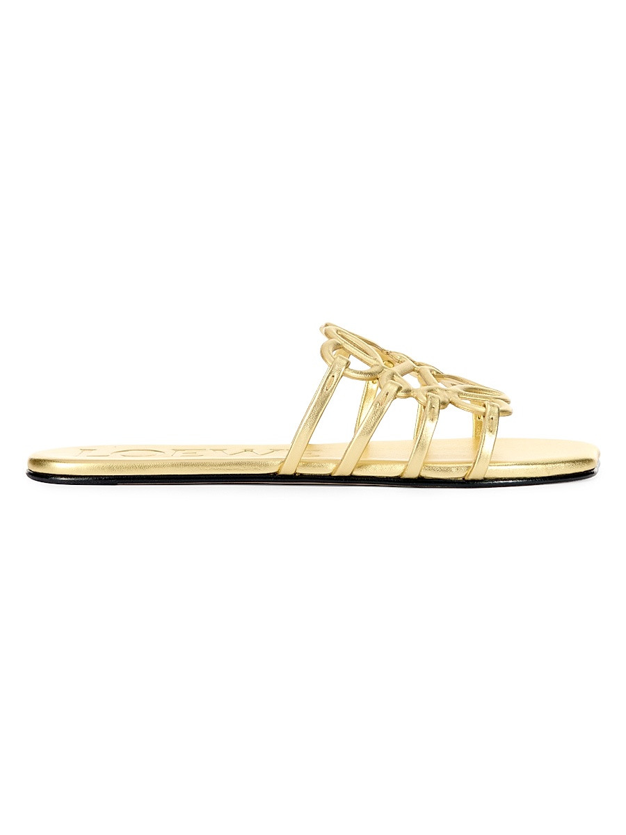 Women's LOEWE x Paula's Ibiza Petal Anagram Leather Flat Sandals - Gold - Size 8 | Saks Fifth Avenue
