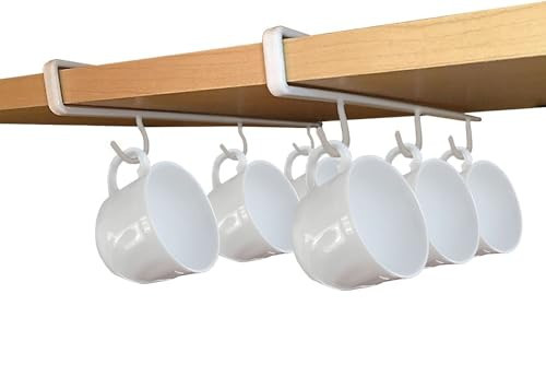 Better Houseware Coffee Mug Holder, Under-Shelf Mug Rack with 6 Hooks, Cup Organizer for Kitchen Cabinets, Set of 2, White | Amazon (US)