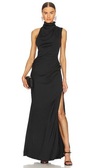Costantina Satin Gown in Black | Revolve Clothing (Global)
