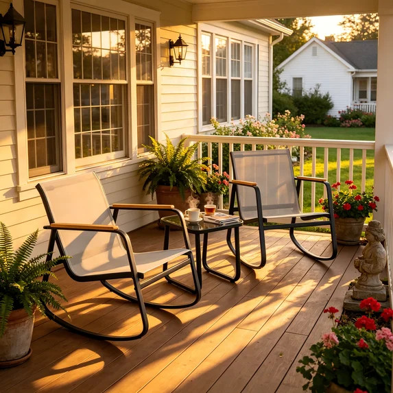 Lofka 3 Piece Patio Furniture Set, All Weather Teslin Outdoor Rocking Chair Set with Tempered Gla... | Walmart (US)