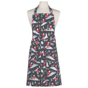 Santa and Reindeer Unisex Christmas Kitchen Apron - 32" - Black and Red | Christmas Central