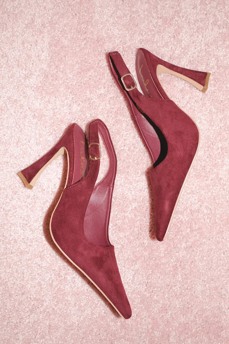 Katrina Burgundy Suede Pointed-Toe Slingback Pumps | Lulus