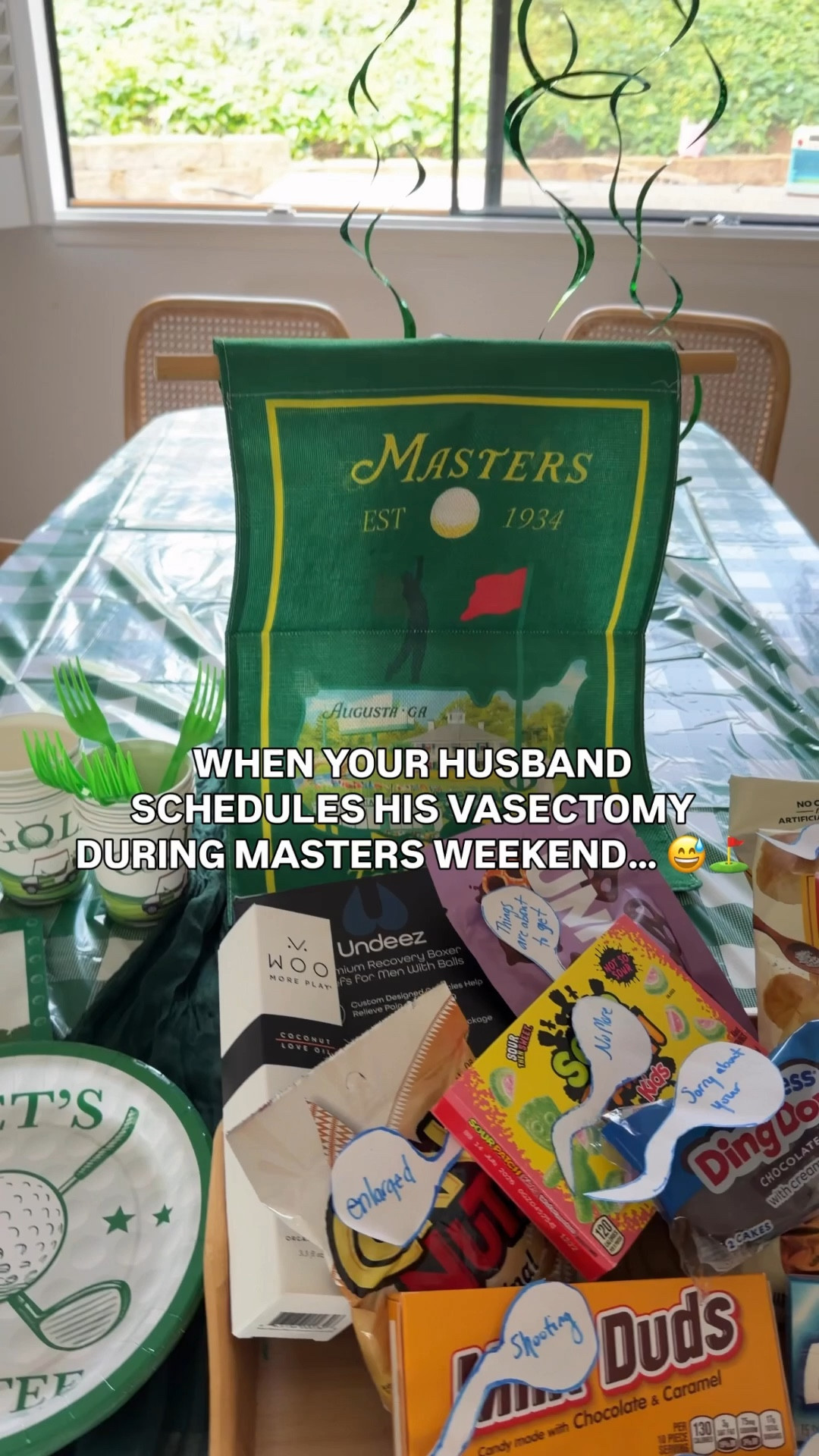 My husband decided to have his ✂️procedure over masters weekend so we’d have a reason to block out the calendar so he could watch it all weekend! 😂 the girls and i had fun surprising him with this set up and our golf outfits! We were his cart girls/nurses through the weekend. All of this stuff is super cute for a golf birthday party or if you have little girls that need golf outfits! I like my golf outfit too! 
Vasectomy kit ideas here too - only thing linked is the undeez - which is the mvp for recovery for a vasectomy 



#LTKKids #LTKActive #LTKmomlife
