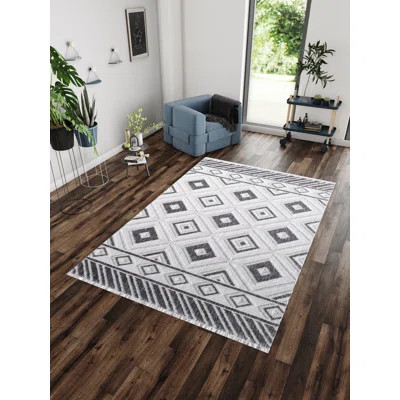 Diamond Pattern Space-Dyed Light Grey Polyester Rug | Wayfair North America