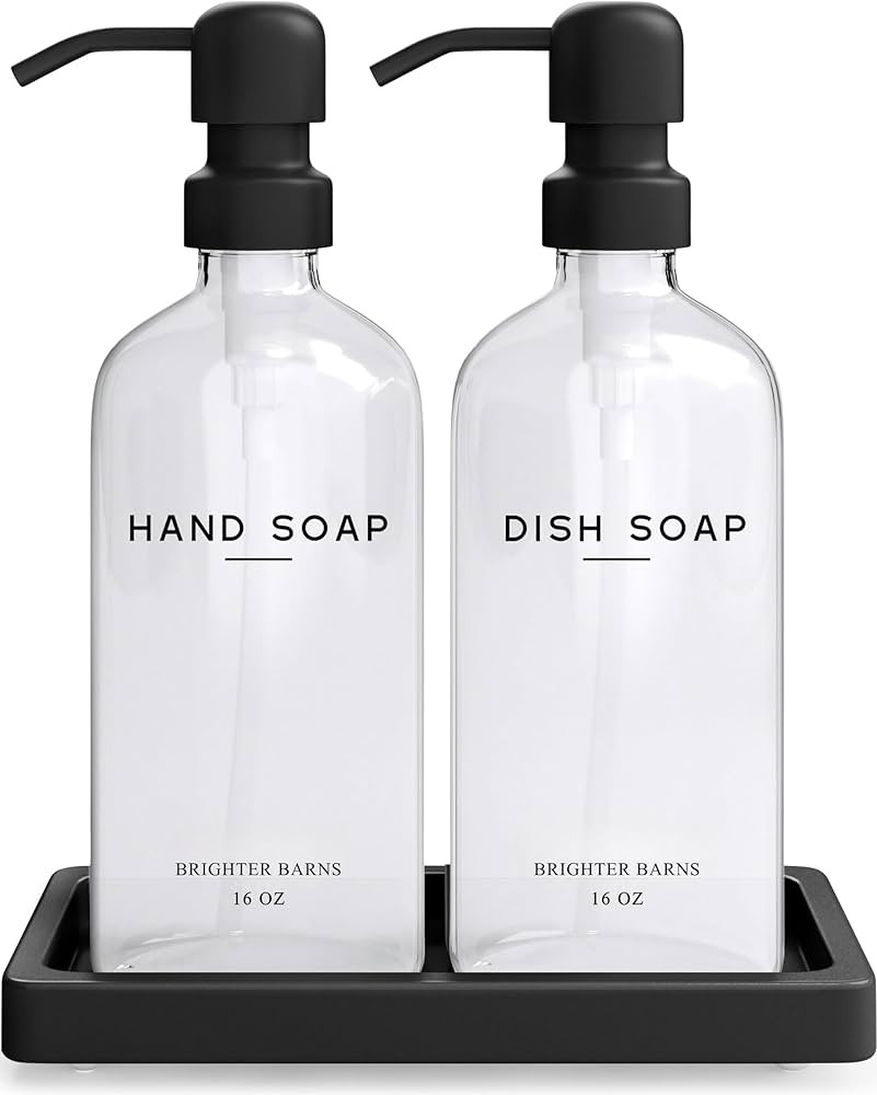Glass Hand and Dish Soap Dispenser Set by Brighter Barns - Kitchen Soap Dispenser Set with Tray, ... | Amazon (US)