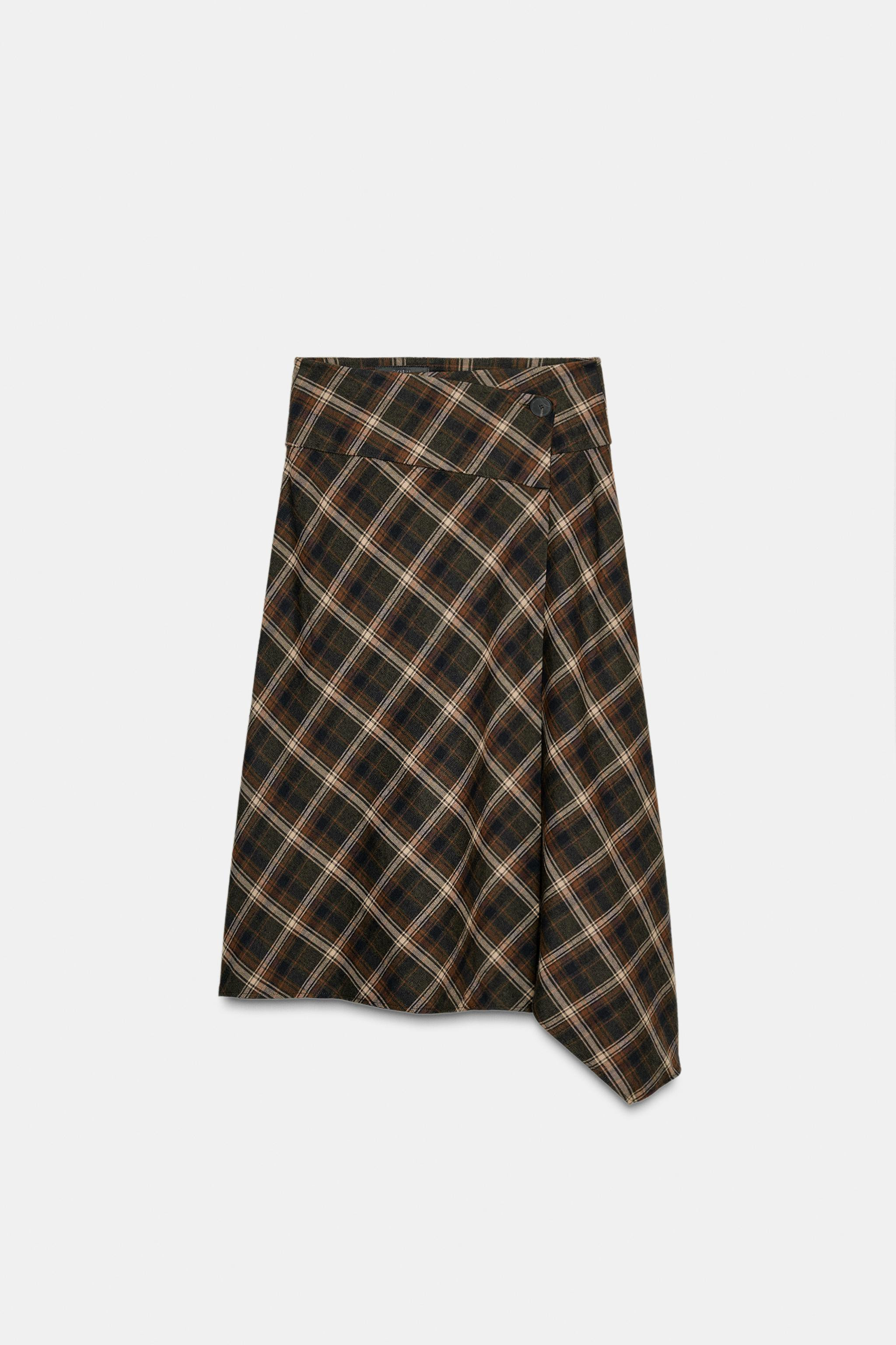 ASYMMETRIC PLAID MIDI SKIRT | Zara US