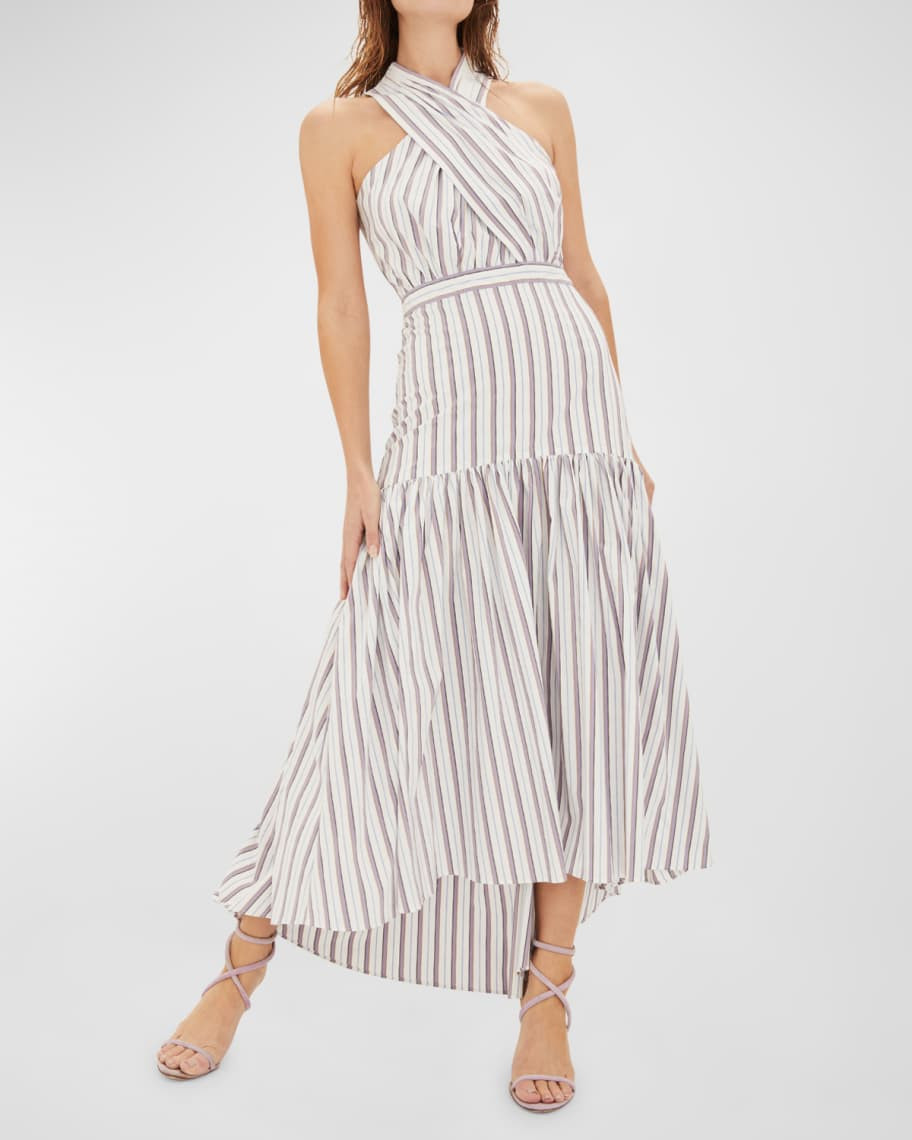 Veronica Beard Radley Striped Halter Midi Dress | Neiman Marcus