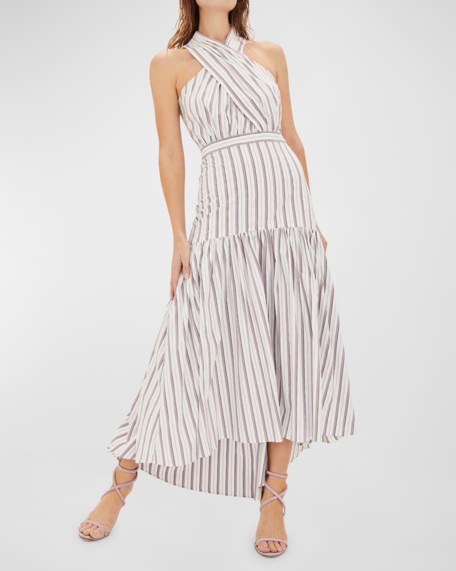 Veronica Beard Radley Striped Halter Midi Dress | Neiman Marcus