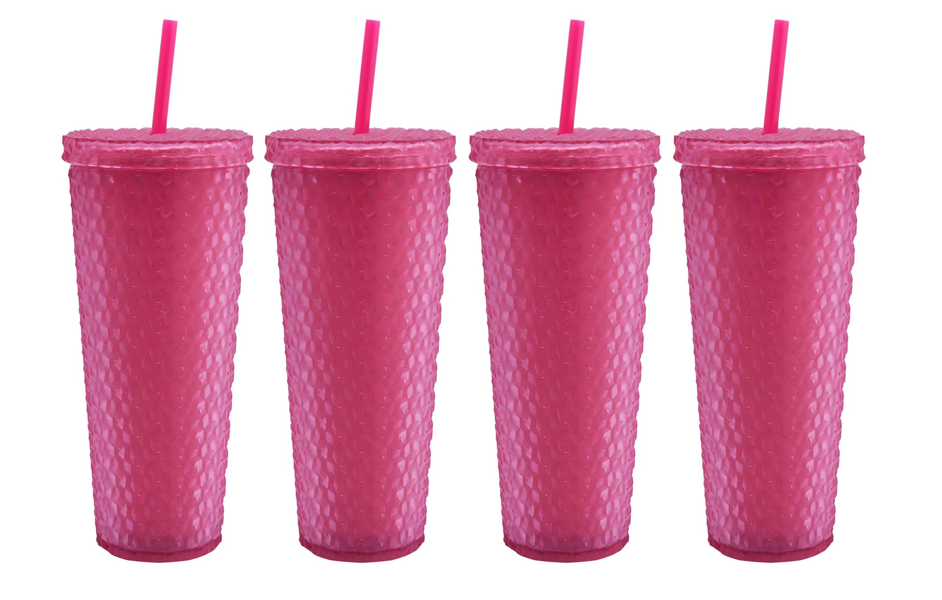 Mainstays 4-Pack 26-Ounce Textured Tumbler with Straw, Matte Pink | Walmart (US)