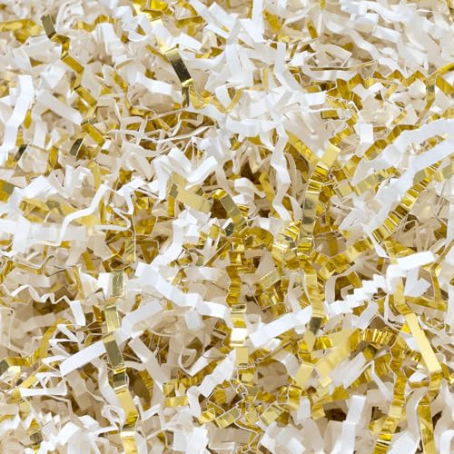 Wowxyz 1 LB Crinkle Cut Paper Shred White & Gold Crinkle Paper Shredded Paper for Gift Baskets - Gift Box Filler - Confetti Paper Shreds Stuffing for Christmas, Holiday Gift Packaging Wrapping | Amazon (US)