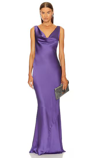 Deep Drape Neck Gown in Purple | Revolve Clothing (Global)