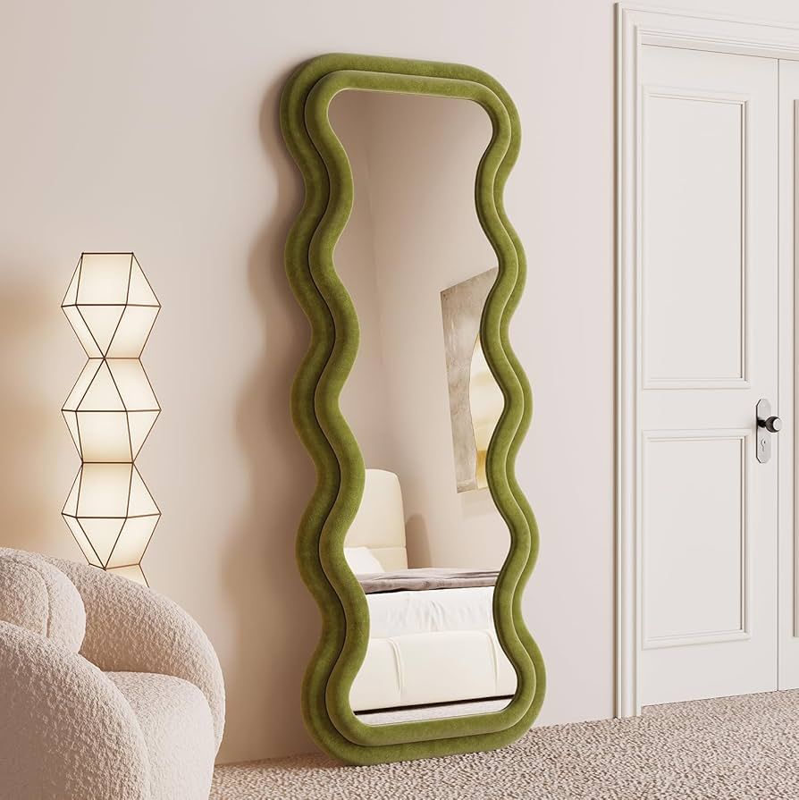 BOJOY Full Length Mirror 63"x24", Irregular Wavy Mirror, Arched Floor Mirror, Wall Mirror Standin... | Amazon (US)