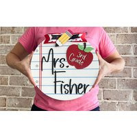 Personalized Teacher Doorhanger, Classroom Wall Hanging, Door Decor, Back To School Hanger, Gift, Pencil Apple Paper | Etsy (US)