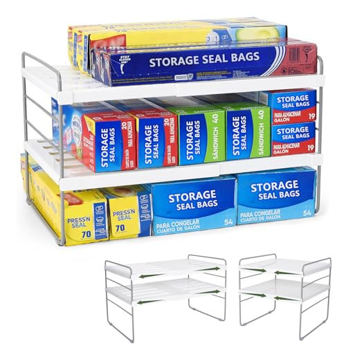Pantry Organization and Storage for Kitchen - Expandable Kitchen Wrap Box Organizer Rack, Foil Organizer for Cabinet & Counter, Height & Width Adjustable Cupboard Storage Rack - (3 Tier 9.8 to 15.6"L) | Amazon (US)