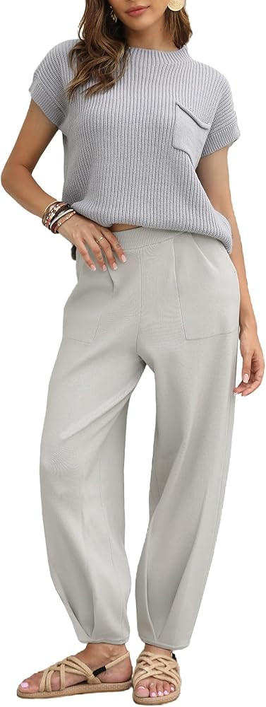 Ugerlov Women's Two Piece Outfits Sweater Sets Knit Pullover Tops and High Waisted Pants Lounge S... | Amazon (US)