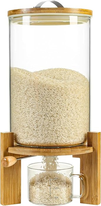 Rice Dispenser, Rice Storage Container：Flour and Cereal Container with Airtight Lid and Wooden ... | Amazon (US)