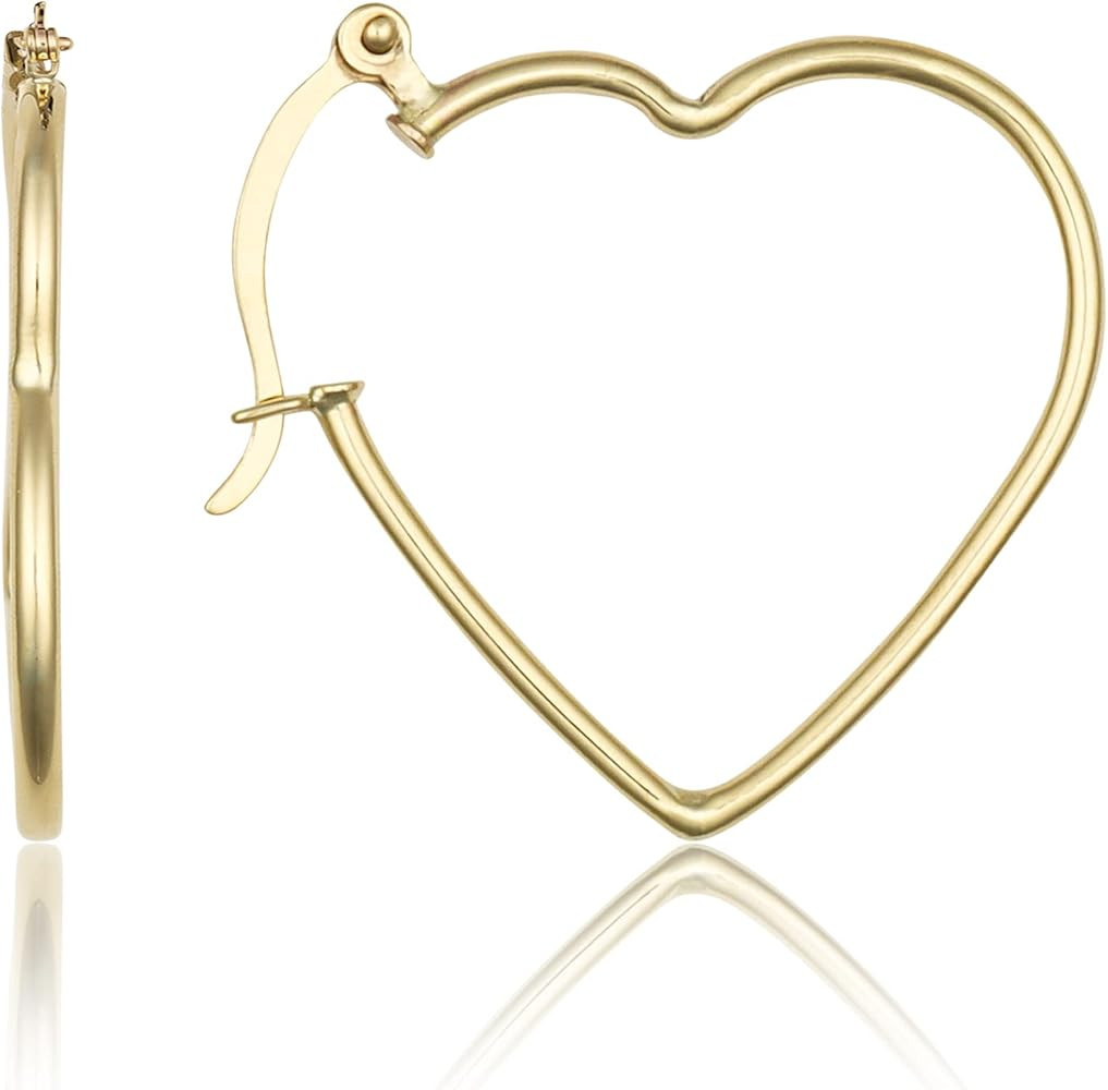 Solid 10k Gold Heart Hoop Earrings for Women | Lightweight Small Gold Hoop Earrings with Click To... | Amazon (US)