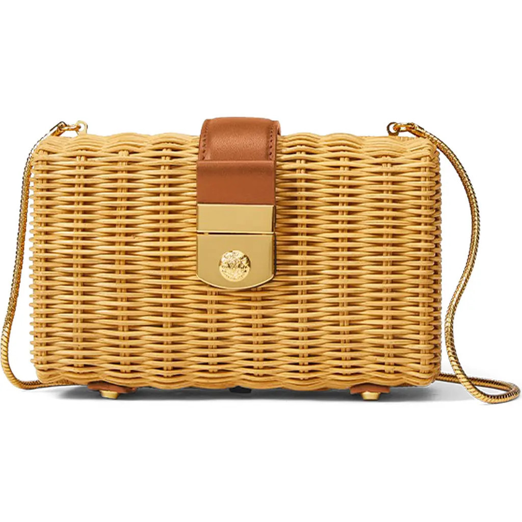 Veronica Beard Lock Rattan Box Clutch in Natural Wicker Hazelwood at Nordstrom | Nordstrom