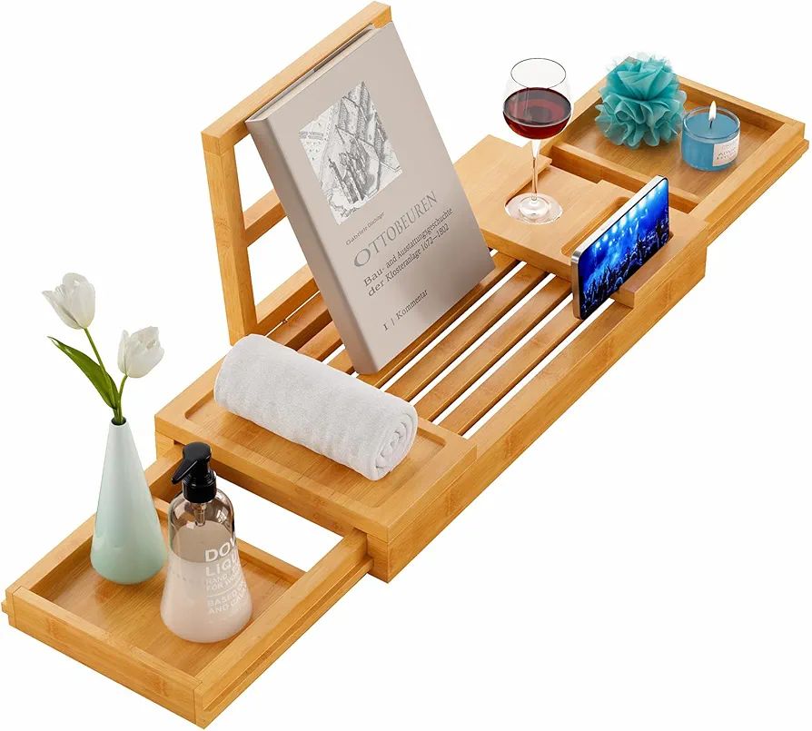 Yirilan Bamboo Bathtub Tray, Expandable Bathroom Tray, Waterproof Tray Caddy, Perfect Bath Caddy ... | Amazon (US)
