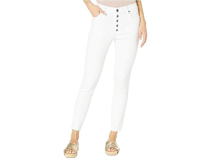 KUT from the Kloth Connie High-Rise Ankle Skinny Exposed Button Raw Hem in Optic White | Zappos