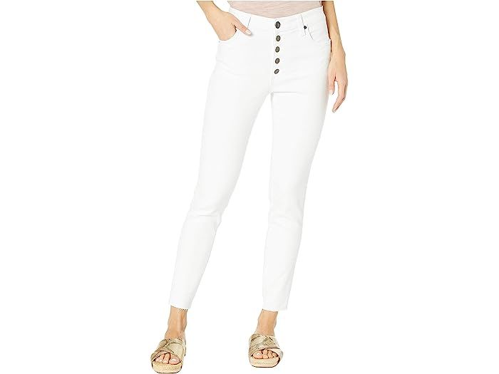 KUT from the Kloth Connie High-Rise Ankle Skinny Exposed Button Raw Hem in Optic White | Zappos