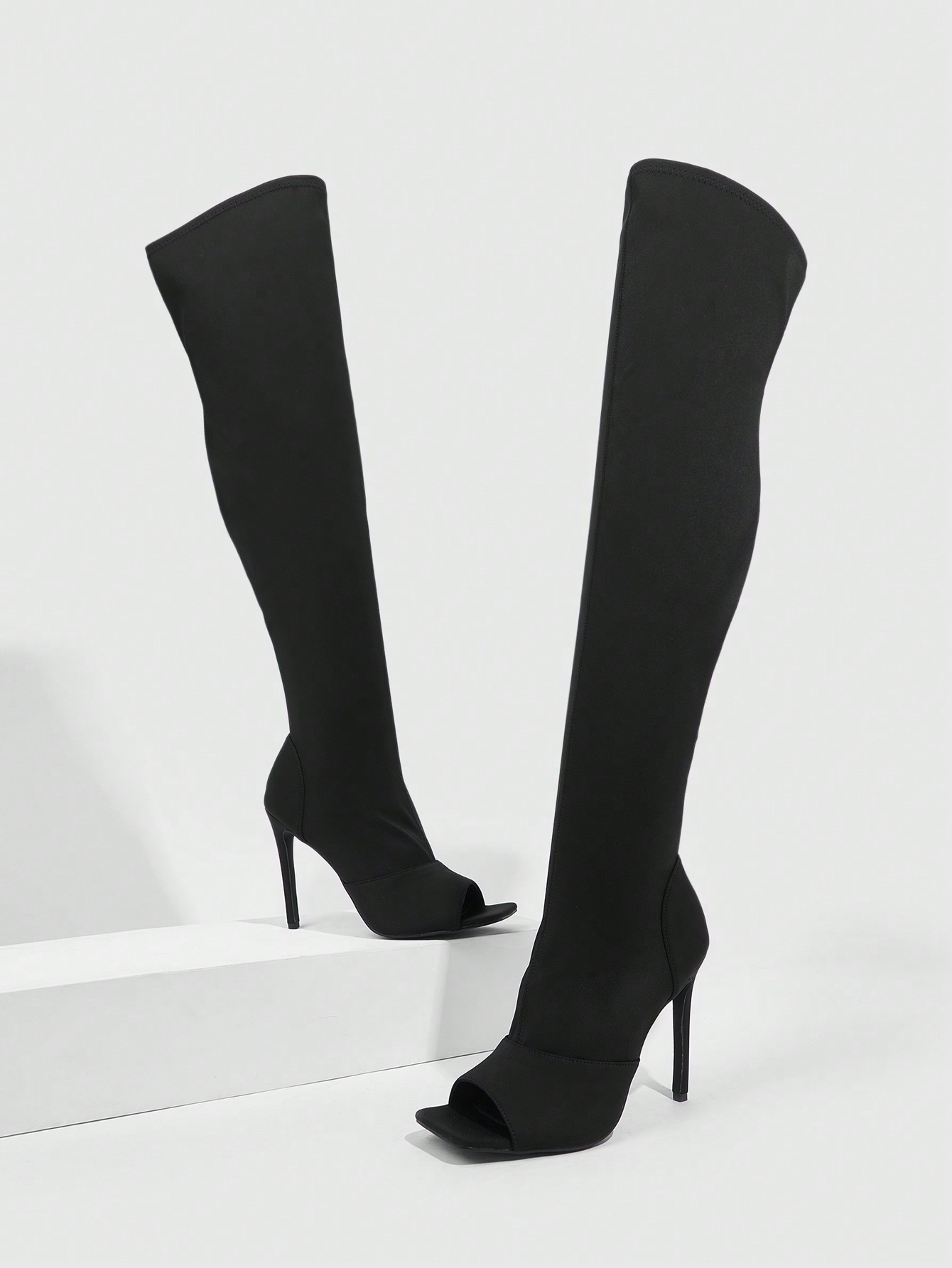 CUCCOO SZL Women's Pointed Toe Sexy High Heel Over-The-Knee Boots, Elastic Fabric, Black Color, S... | SHEIN