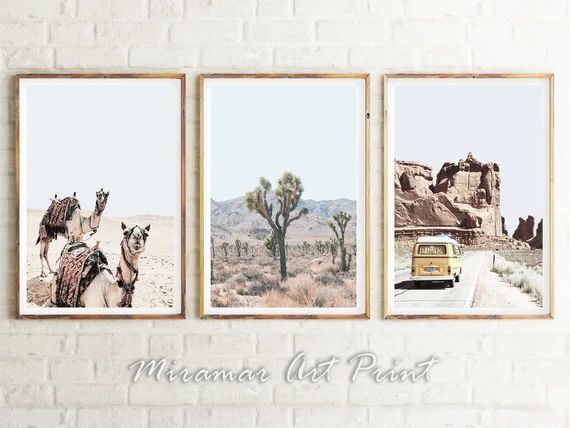 Desert Print Set, Southwestern Decor, Desert Wall Print, Camel Print, Boho Wall Art, Cactus Poste... | Etsy (US)