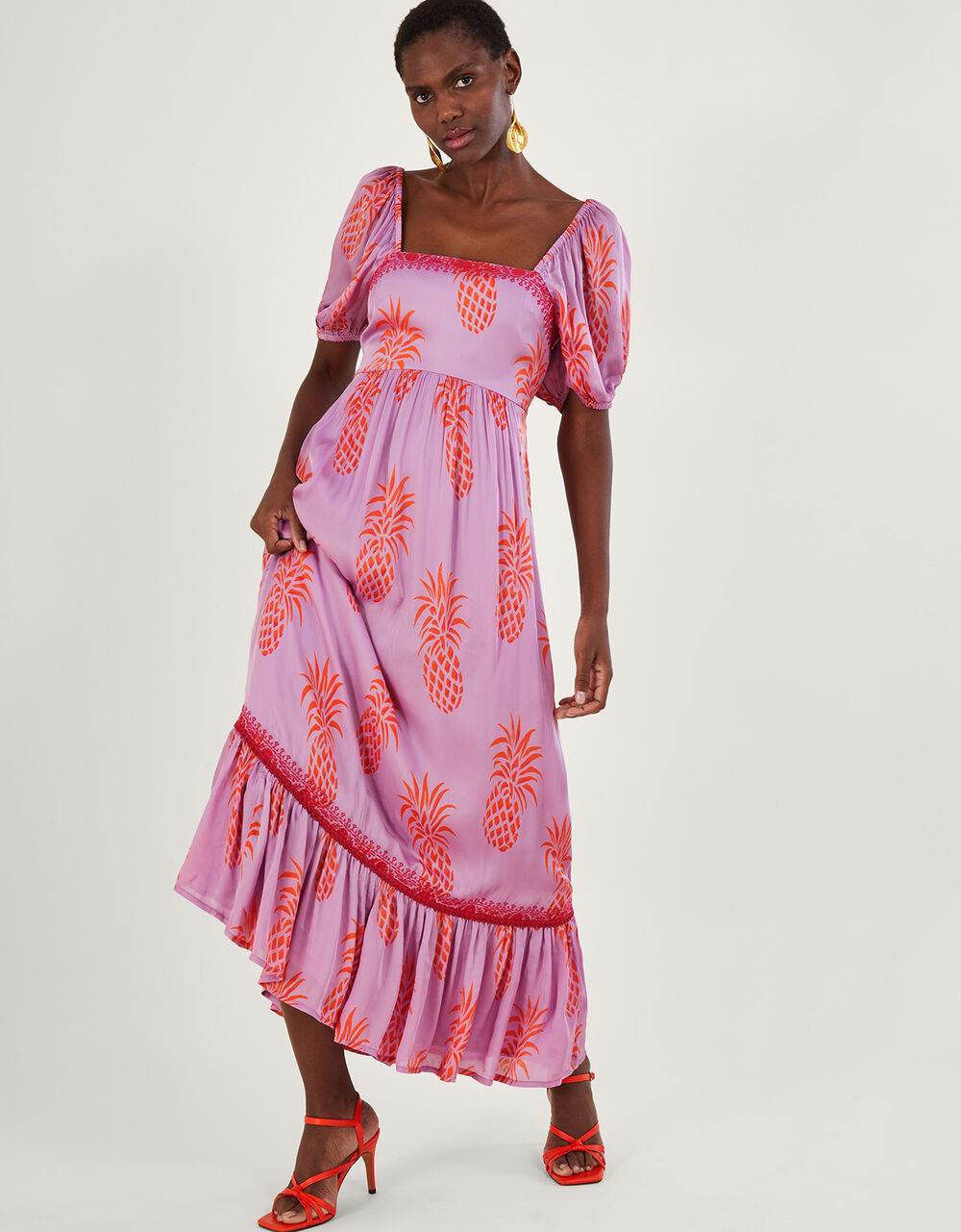 Anasi Pineapple Print Dress in Sustainable Viscose Purple | Monsoon (UK)