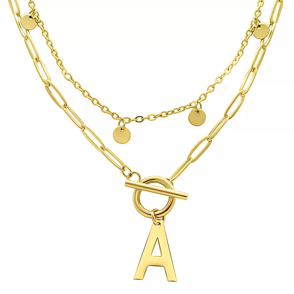 Adornia 14k Gold Plated Layered Initial Toggle Necklace | Kohl's