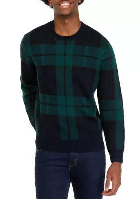 Crown & Ivy Men's Blackwatch Plaid Crew Neck Sweater | Belk